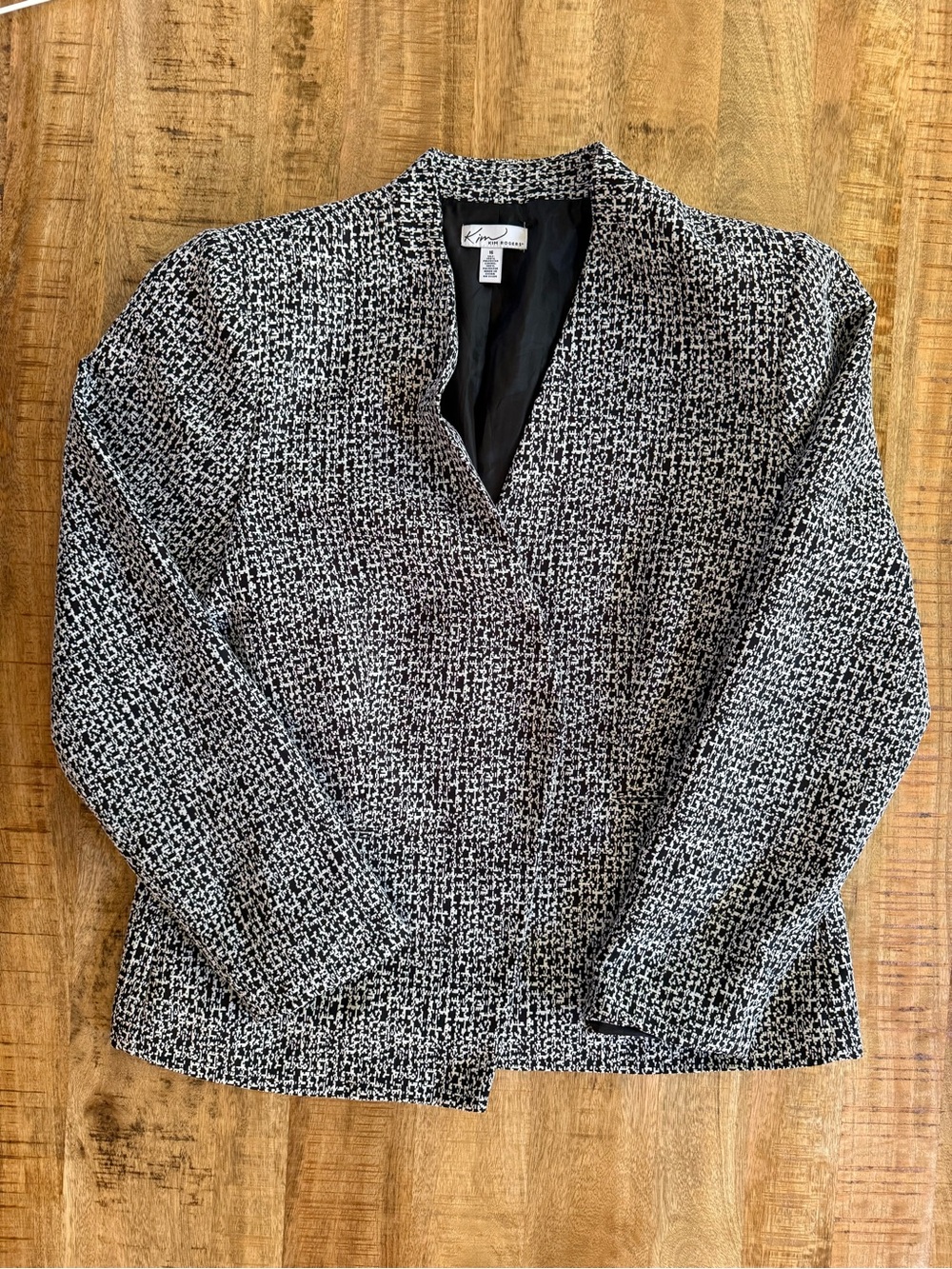 Kim Rogers Black White Textured Blazer Jacket Size 16 Structured Career Workwear